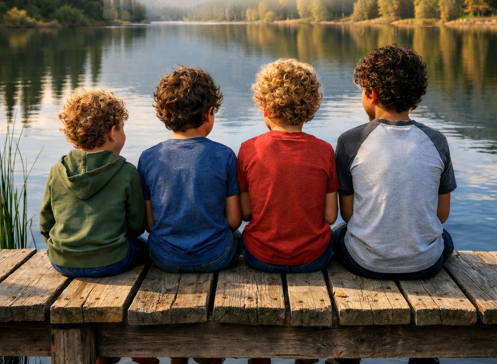Grandsons sitting by the water