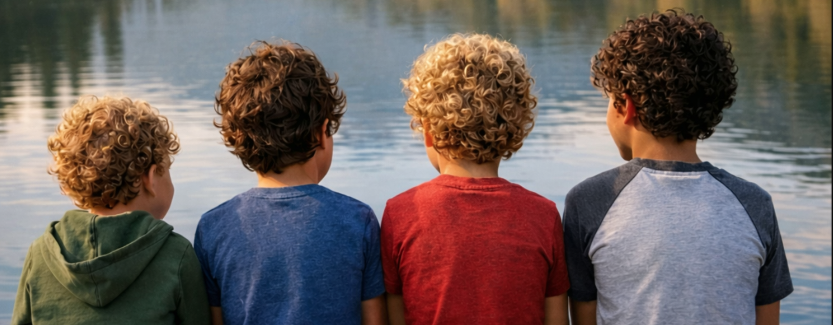 Grandsons sitting together by the water